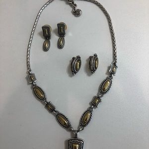 Vintage Brighton Silver necklace and earrings with gold accents.